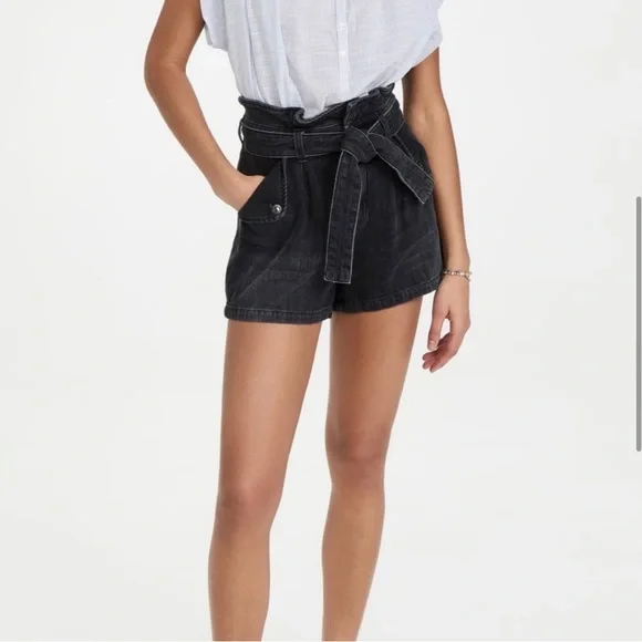 Veronica Beard Nori High Rise Paperbag Waist Denim Shorts Washed Onyx Sz 29 - Picture 2 of 12